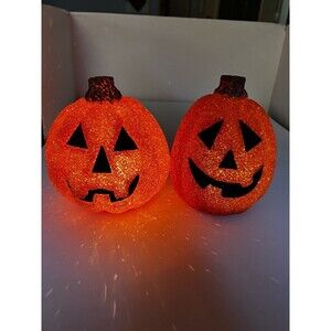 Seasons Orange Melted Plastic Popcorn Pumpkin Set Lighted Vintage Halloween Vtg